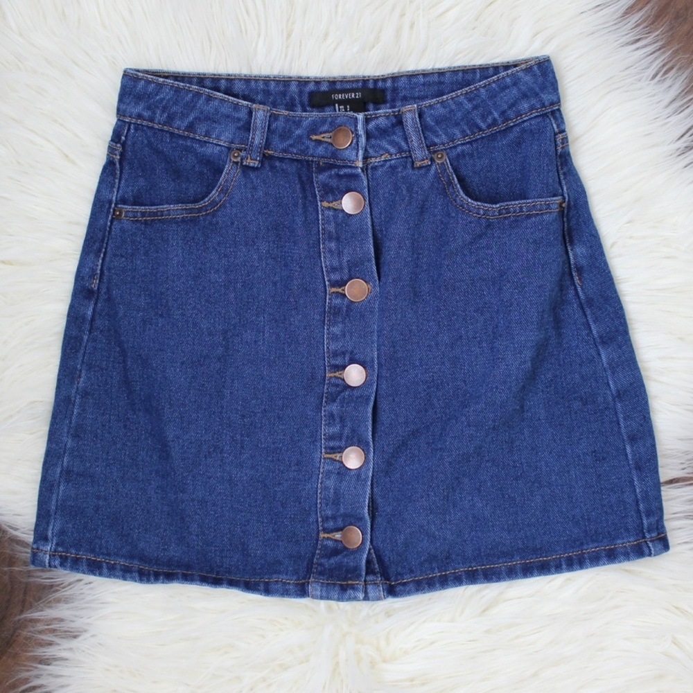 Forever 21 Blue Denim Button-Front Mini Skirt – Size S